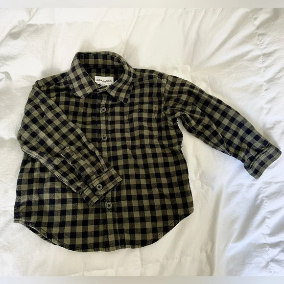 Miles the label black and green gingham baby boy shirt in 18M - Picture 1 of 5